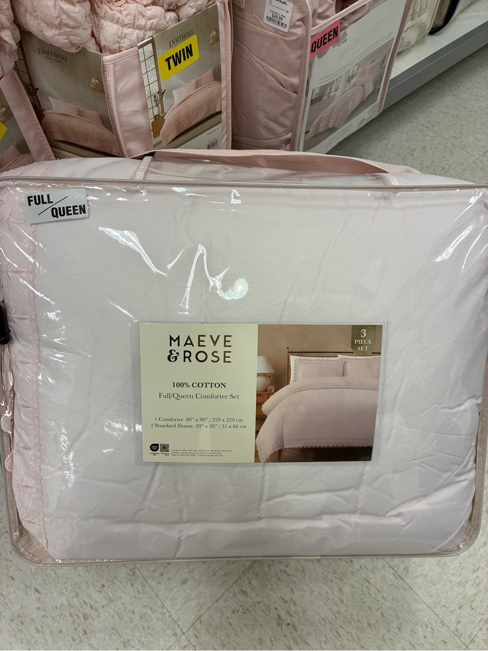 Full/Queen Cotton Comforter Set - Soft Pink